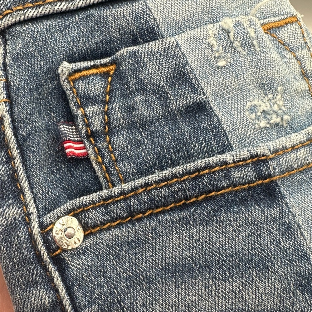 Vigoss Distressed Patchwork Fray Hem Denim Shorts Sz 8 Coastal Country Festival - Picture 7 of 9